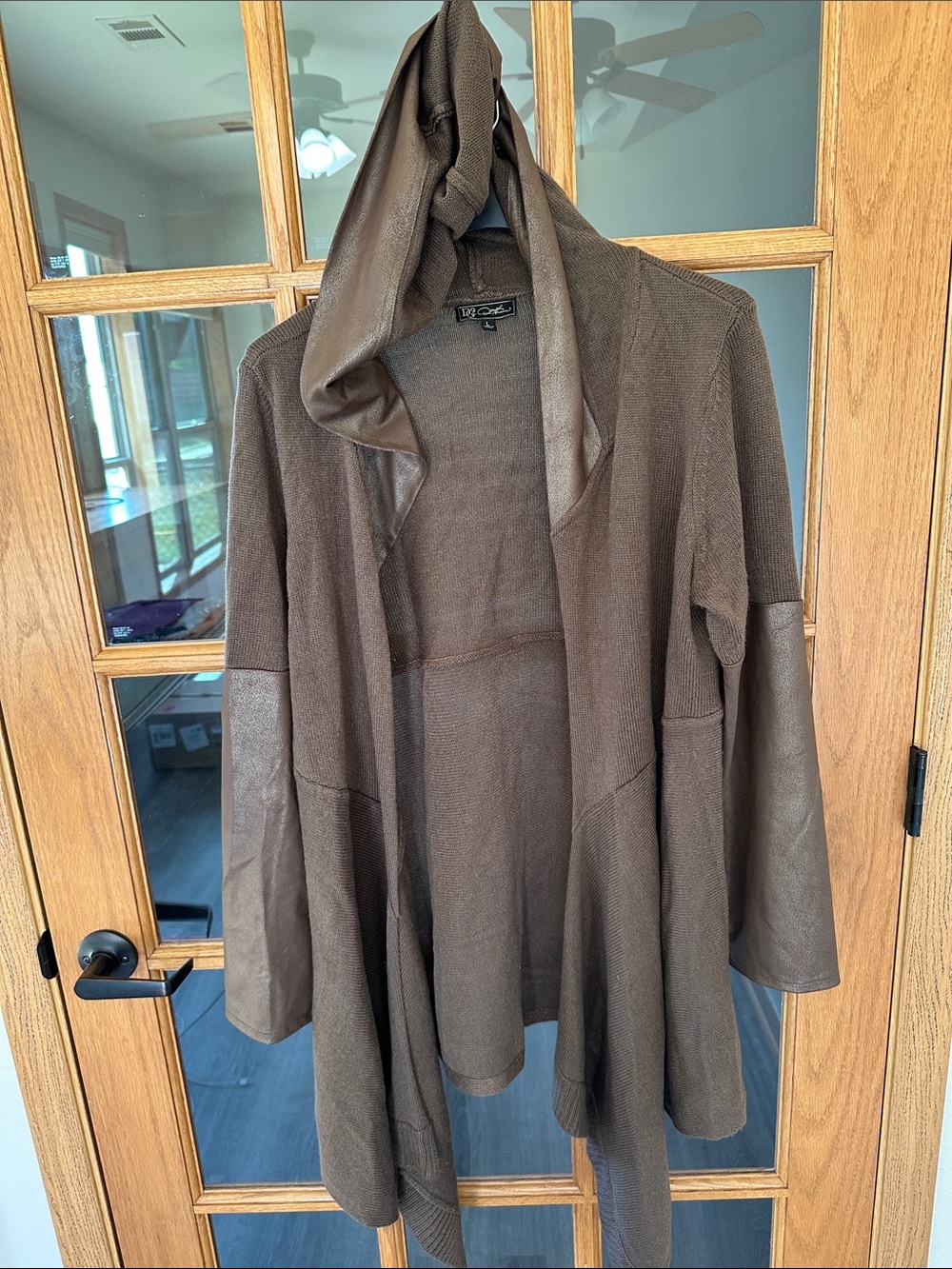 DG2 Brown Hooded Open-Front Trench Coat